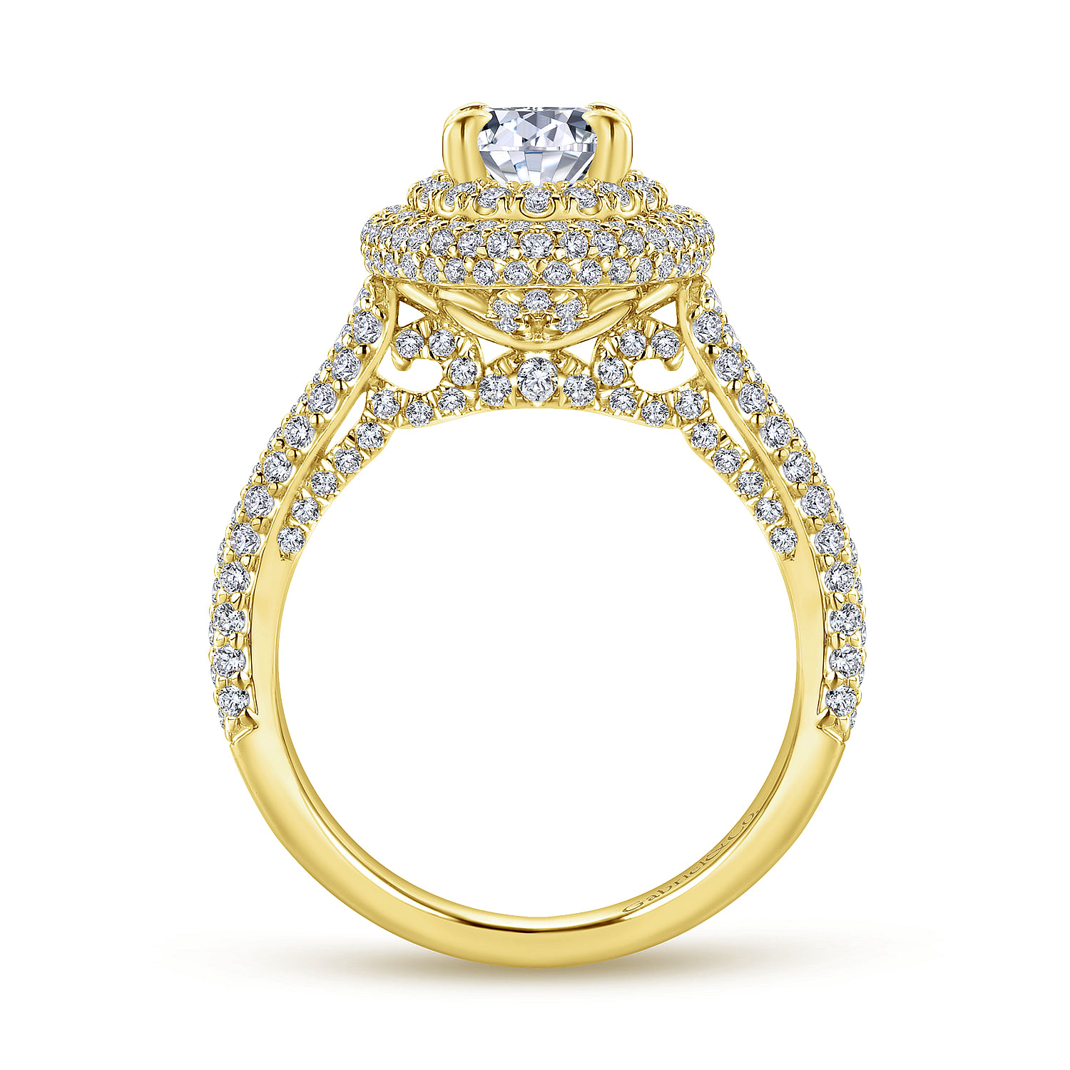 14K Yellow Gold Oval Double Halo Diamond Engagement Ring