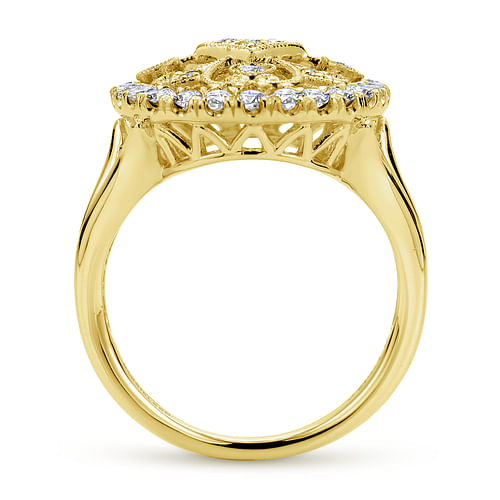 14K Yellow Gold Oval Filligree Diamond Ring