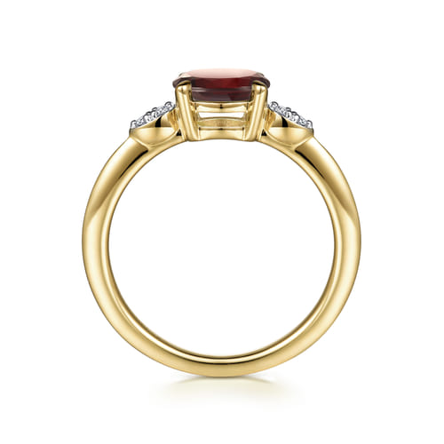 14K Yellow Gold Oval Garnet and Diamond Promise Ring