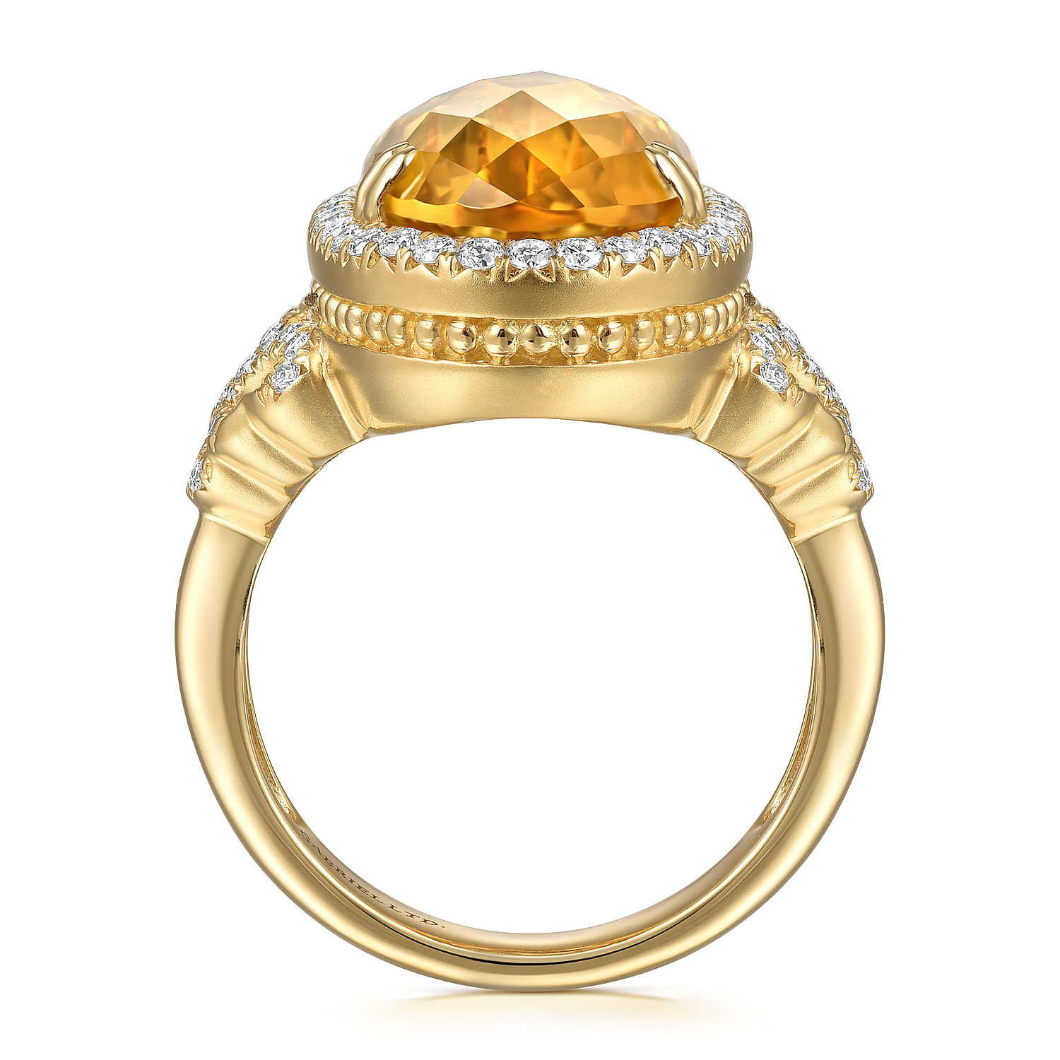 14K Yellow Gold Oval Halo Citrine and Diamond Ring