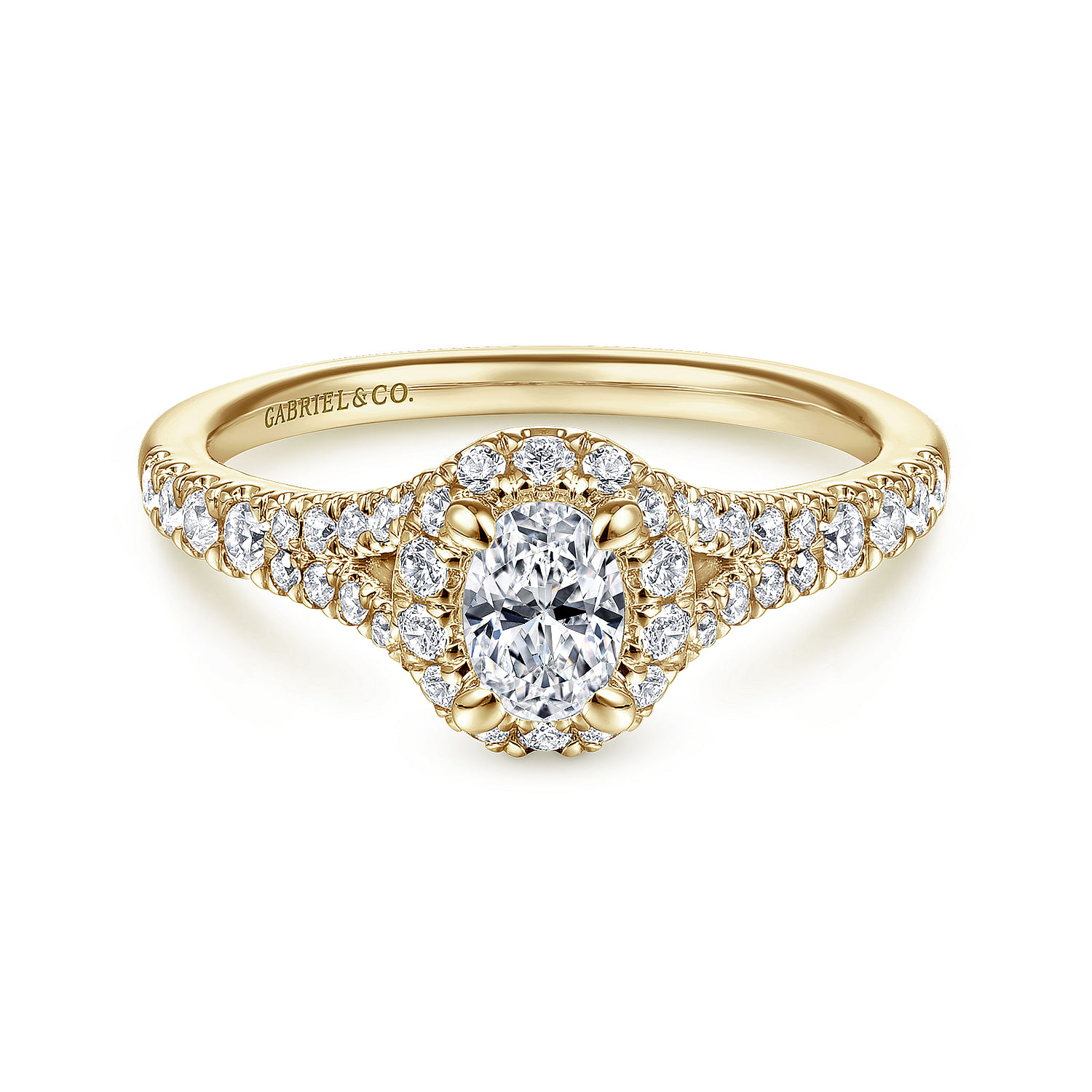 14K Yellow Gold Oval Halo Complete Diamond Engagement Ring