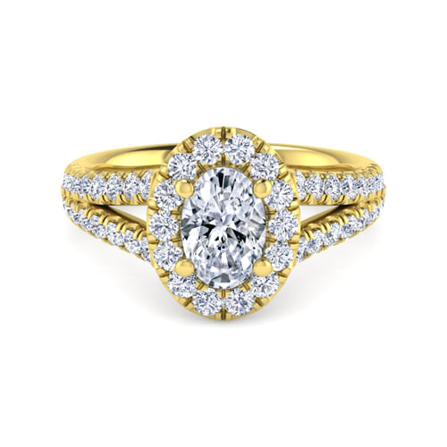 14K Yellow Gold Oval Halo Diamond Engagement Ring