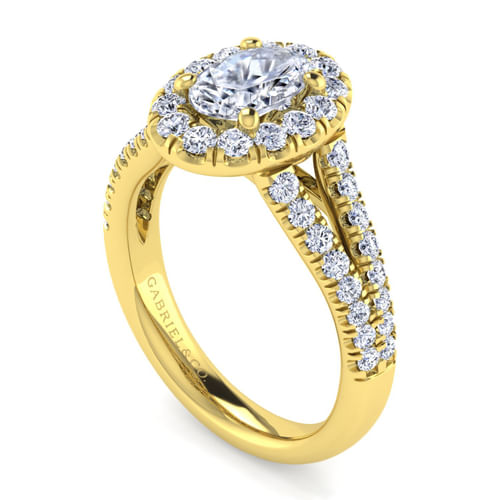 14K Yellow Gold Oval Halo Diamond Engagement Ring