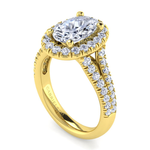14K Yellow Gold Oval Halo Diamond Engagement Ring