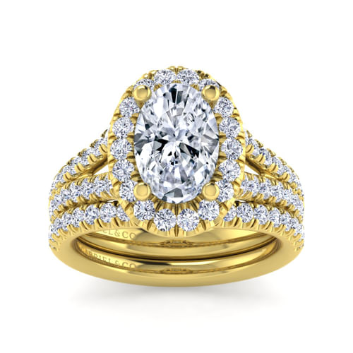 14K Yellow Gold Oval Halo Diamond Engagement Ring