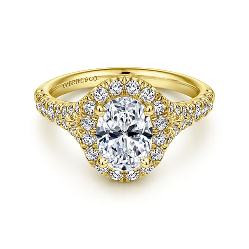 14K Yellow Gold Oval Halo Diamond Engagement Ring