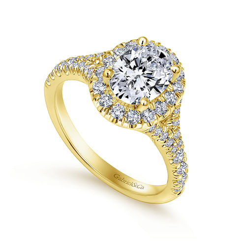 14K Yellow Gold Oval Halo Diamond Engagement Ring