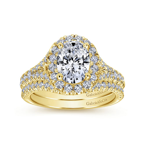 14K Yellow Gold Oval Halo Diamond Engagement Ring