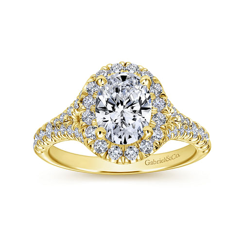 14K Yellow Gold Oval Halo Diamond Engagement Ring