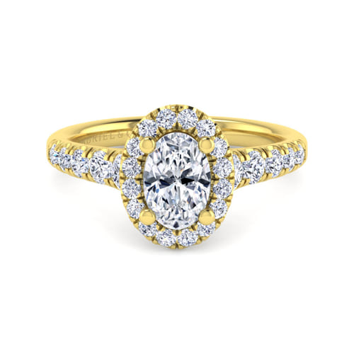 14K Yellow Gold Oval Halo Diamond Engagement Ring