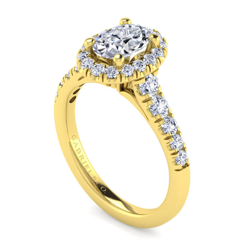 14K Yellow Gold Oval Halo Diamond Engagement Ring