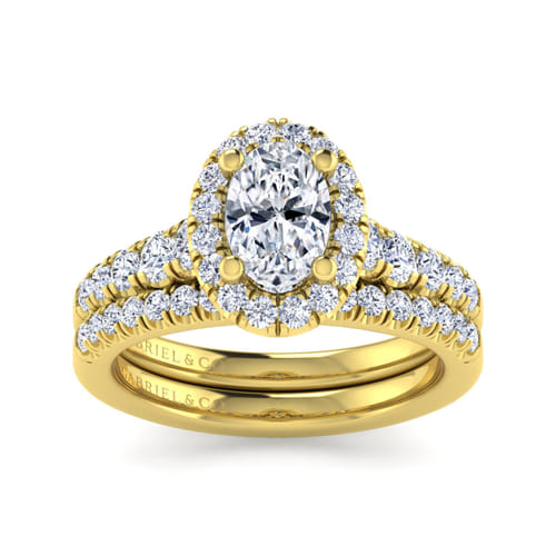 14K Yellow Gold Oval Halo Diamond Engagement Ring