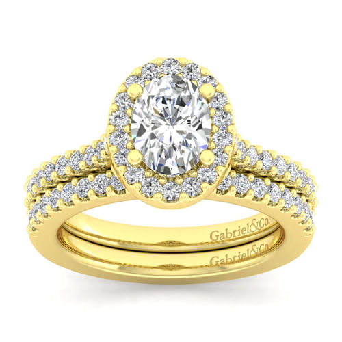 14K Yellow Gold Oval Halo Diamond Engagement Ring