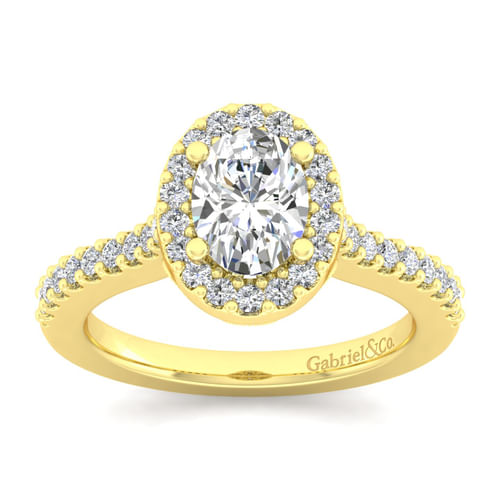 14K Yellow Gold Oval Halo Diamond Engagement Ring