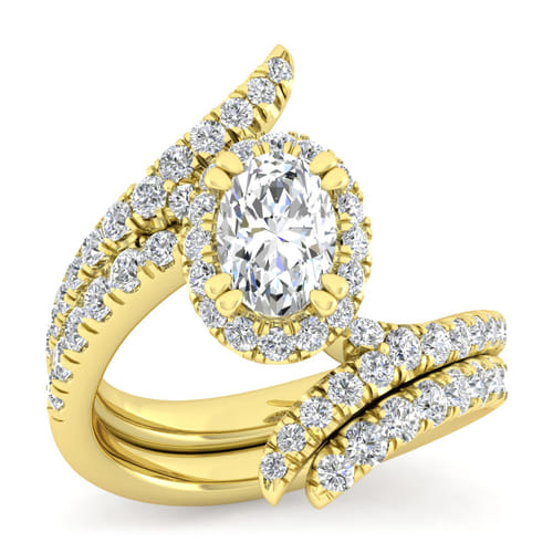 14K Yellow Gold Oval Halo Diamond Engagement Ring