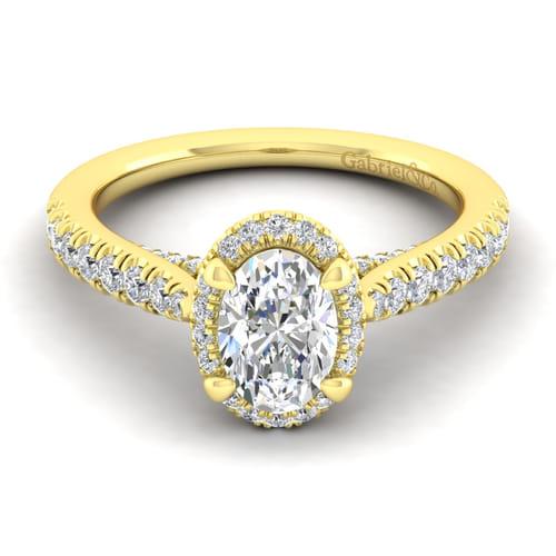 14K Yellow Gold Oval Halo Diamond Engagement Ring