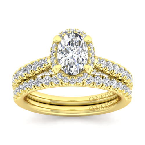 14K Yellow Gold Oval Halo Diamond Engagement Ring