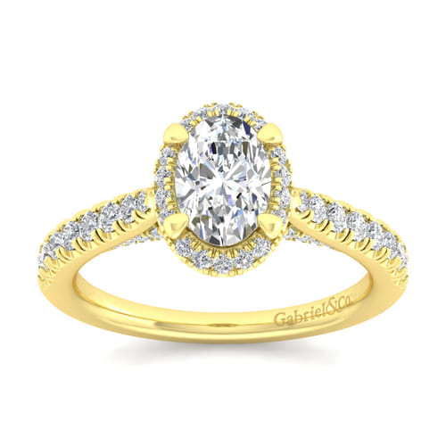 14K Yellow Gold Oval Halo Diamond Engagement Ring