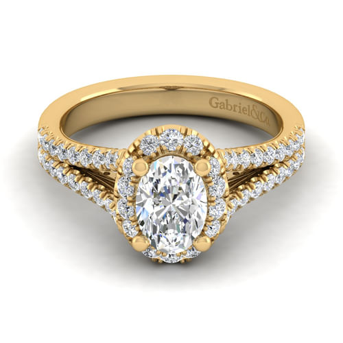 14K Yellow Gold Oval Halo Diamond Engagement Ring