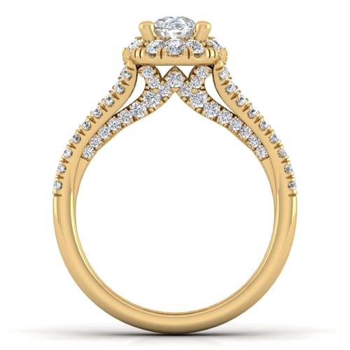 14K Yellow Gold Oval Halo Diamond Engagement Ring