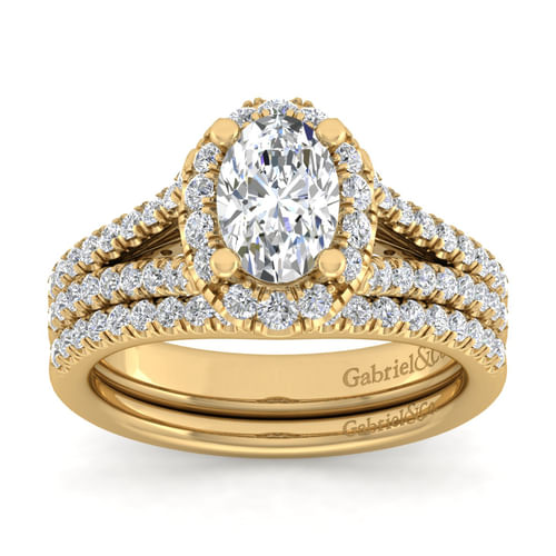 14K Yellow Gold Oval Halo Diamond Engagement Ring