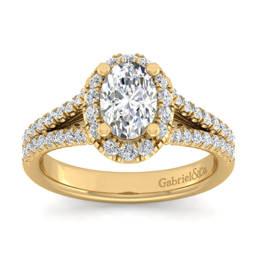 14K Yellow Gold Oval Halo Diamond Engagement Ring