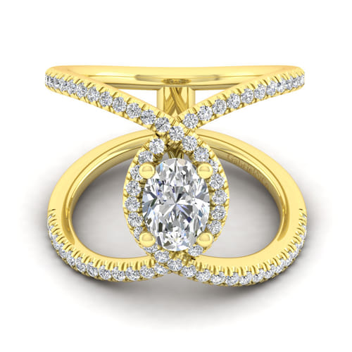14K Yellow Gold Oval Halo Diamond Engagement Ring