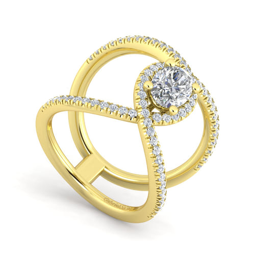 14K Yellow Gold Oval Halo Diamond Engagement Ring