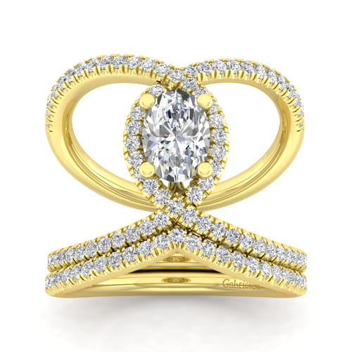 14K Yellow Gold Oval Halo Diamond Engagement Ring