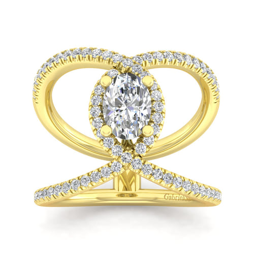 14K Yellow Gold Oval Halo Diamond Engagement Ring
