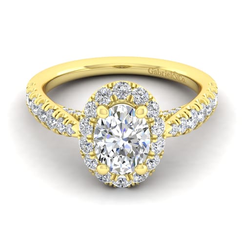 14K Yellow Gold Oval Halo Diamond Engagement Ring