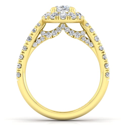 14K Yellow Gold Oval Halo Diamond Engagement Ring