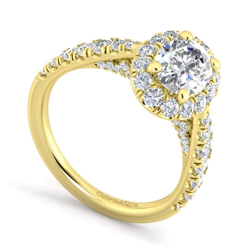 14K Yellow Gold Oval Halo Diamond Engagement Ring