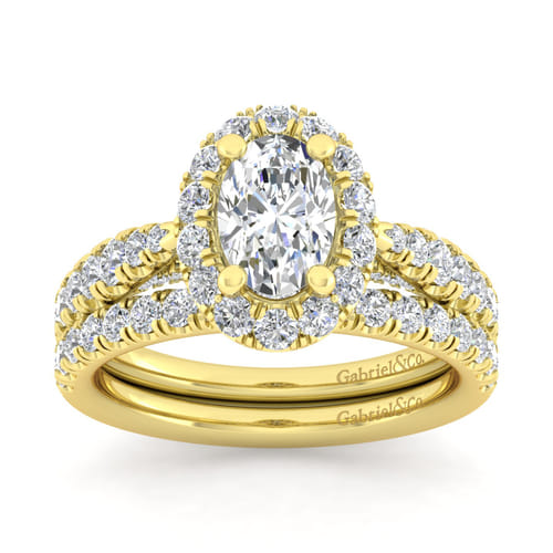 14K Yellow Gold Oval Halo Diamond Engagement Ring