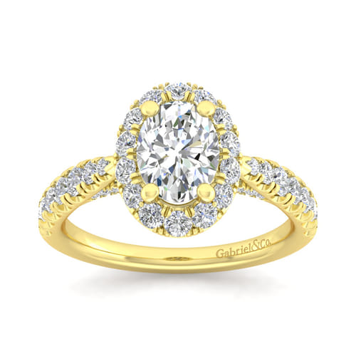14K Yellow Gold Oval Halo Diamond Engagement Ring