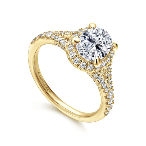 14K Yellow Gold Oval Halo Diamond Engagement Ring