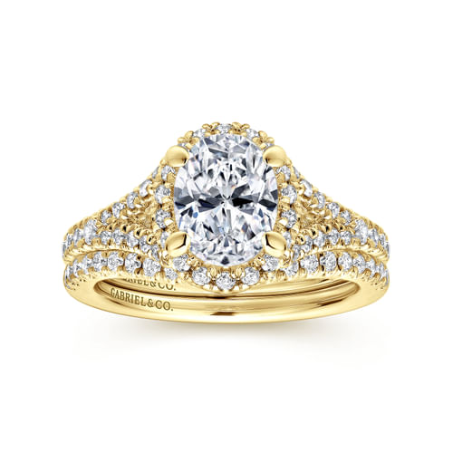 14K Yellow Gold Oval Halo Diamond Engagement Ring