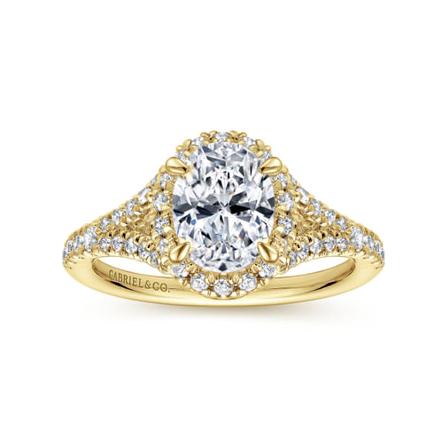 14K Yellow Gold Oval Halo Diamond Engagement Ring