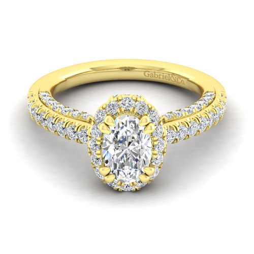 14K Yellow Gold Oval Halo Diamond Engagement Ring