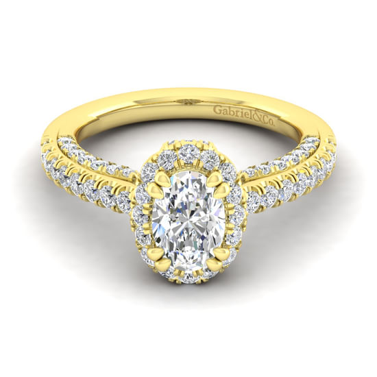 Gabriel - 14K Yellow Gold Oval Halo Diamond Engagement Ring