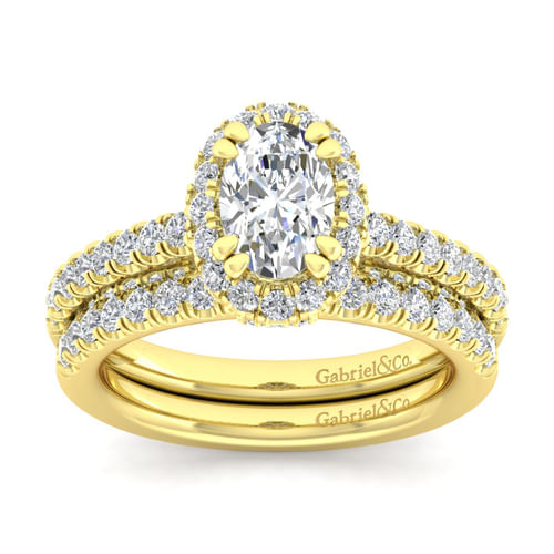 14K Yellow Gold Oval Halo Diamond Engagement Ring