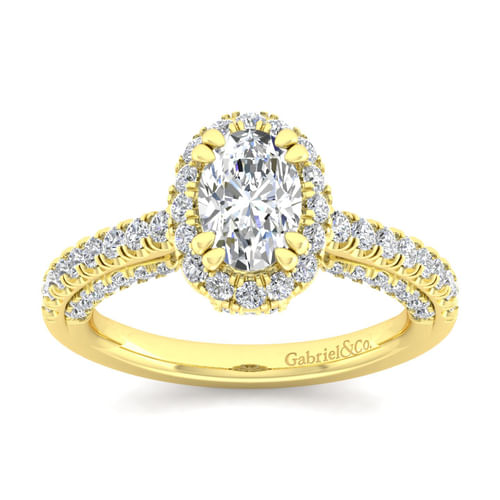 14K Yellow Gold Oval Halo Diamond Engagement Ring