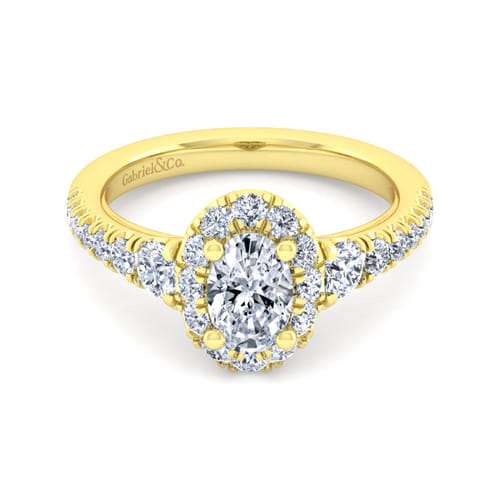 14K Yellow Gold Oval Halo Diamond Engagement Ring