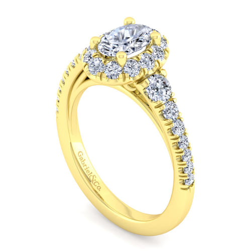 14K Yellow Gold Oval Halo Diamond Engagement Ring