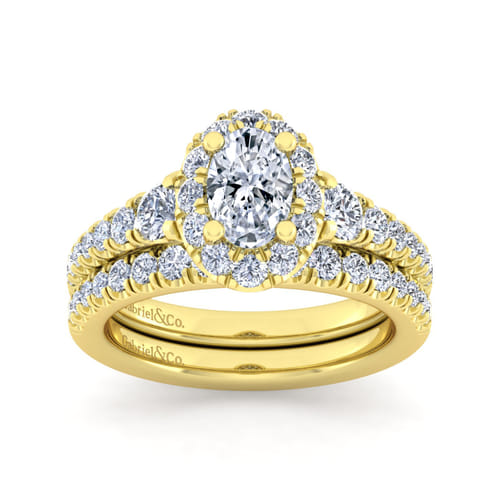 14K Yellow Gold Oval Halo Diamond Engagement Ring