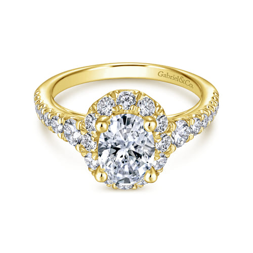 14K Yellow Gold Oval Halo Diamond Engagement Ring