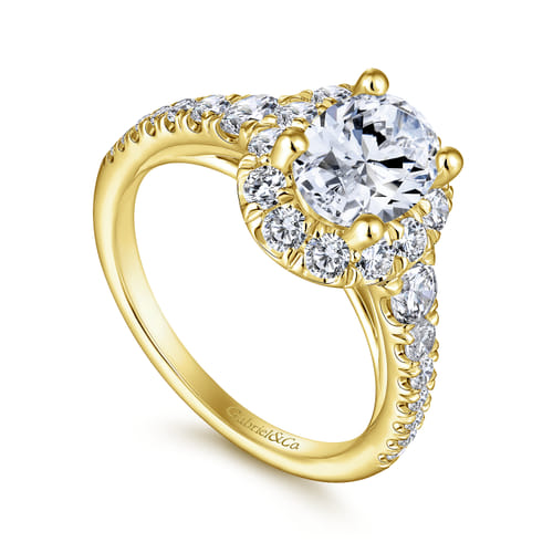 14K Yellow Gold Oval Halo Diamond Engagement Ring
