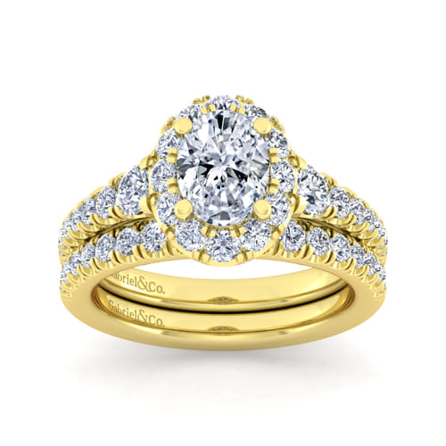 14K Yellow Gold Oval Halo Diamond Engagement Ring