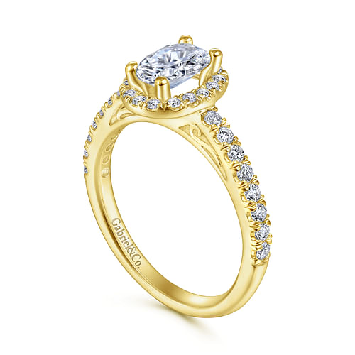 14K Yellow Gold Oval Halo Diamond Engagement Ring