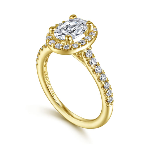 14K Yellow Gold Oval Halo Diamond Engagement Ring